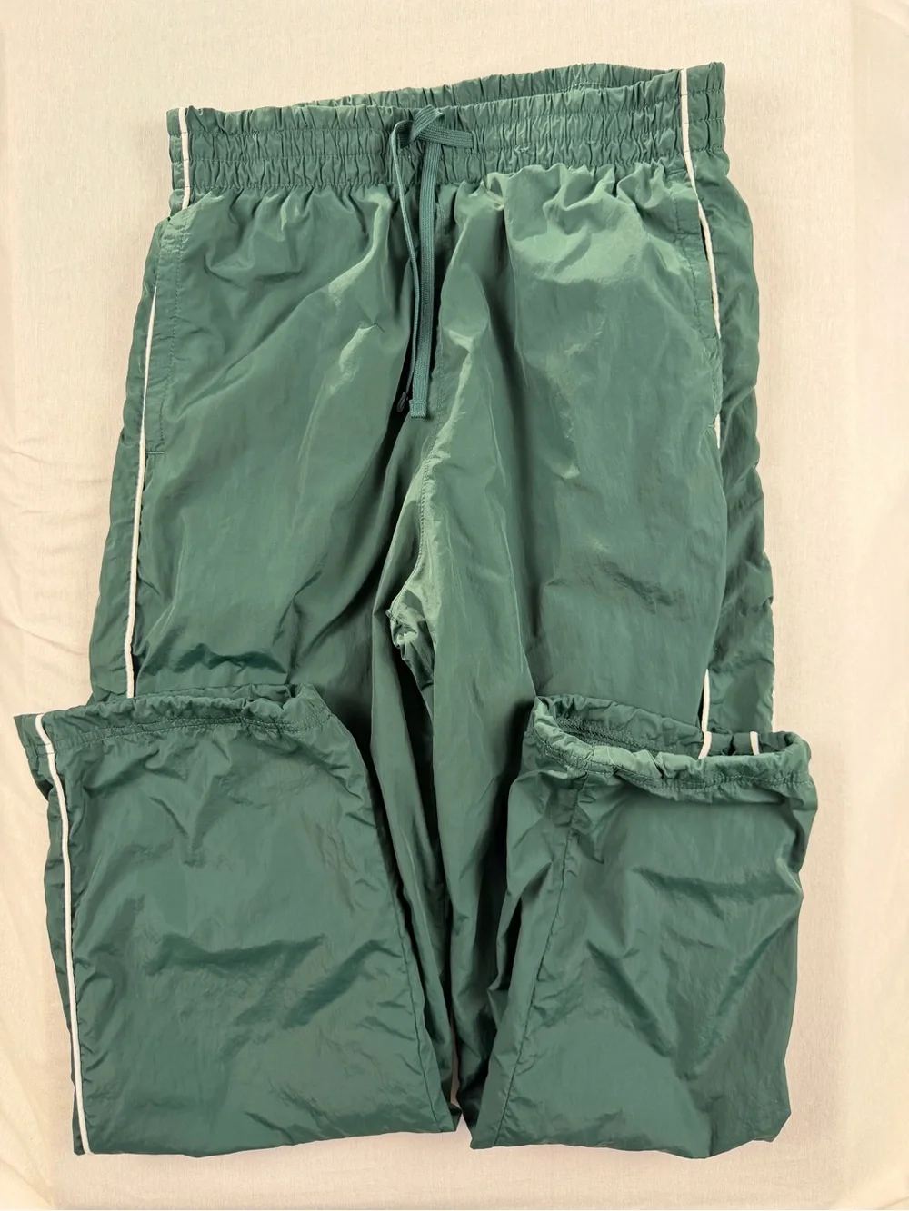 Hollister Green Nylon Windbreaker Track Pants Y2K Piping Parachute XS